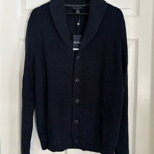 Jos. A. Bank Men's Sz LG Navy Marled Shawl Collar Ribbed Cardigan Sweater NEW